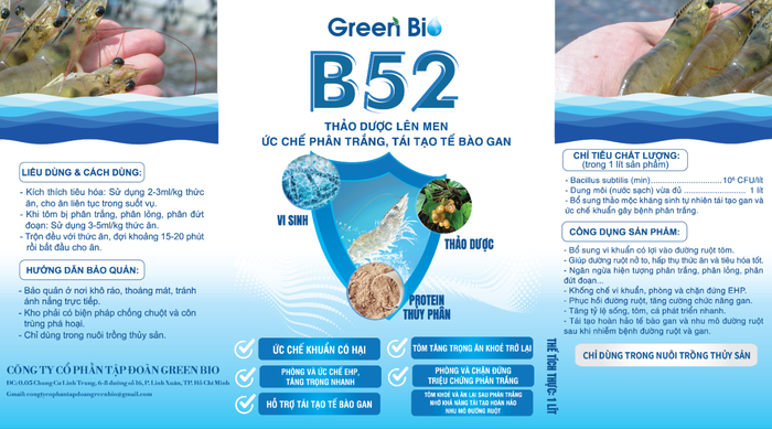 B52 - Thảo dược điều trị phân trắng, đường ruột, tái tạo gan ở tôm B52