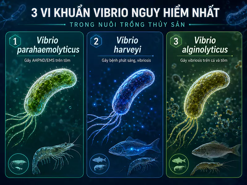 3 chủng Vibrio nguy hiểm nhất trong nuôi trồng thủy sản 3 chủng Vibrio nguy hiểm nhất trong nuôi trồng thủy sản